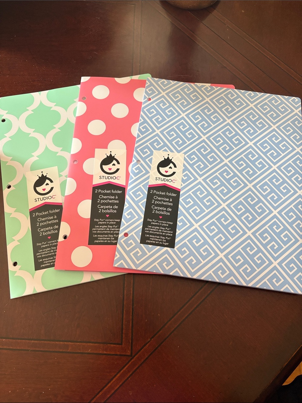 Studio C Patterned 2-Pocket Folders - Blue, Pink, Mint, the Pattern Play Coll.